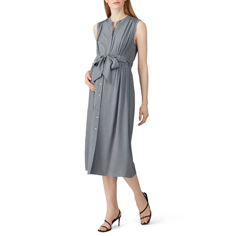 NWT Seraphine Marla Maternity Button Front Midi Dress in Pebble Women's Size 8
